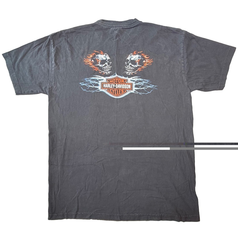 Harley Davidson Mens XL Skull Flames T Shirt Faded Black Biker Motorcycle